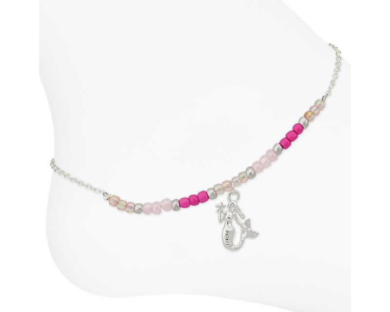Periwinkle Pink Beads Silver Mermaid Anklet