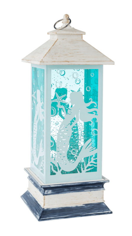 Ganz Aqua Blue Glitter Water Mermaid LED White Lantern Light