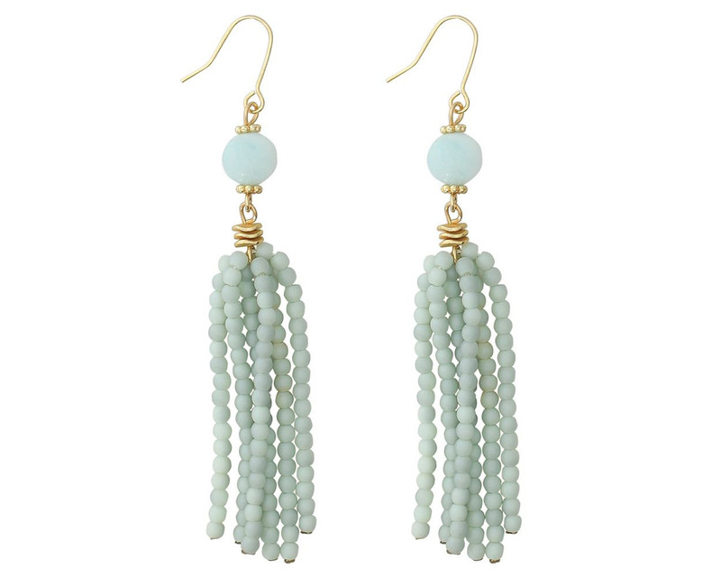 Periwinkle Amazonite With Glass Tassel Beads Earrings  