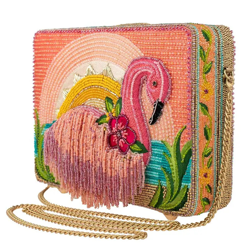 Mary Frances Pink Tropics Flamingo Sunset Crossbody Clutch Purse