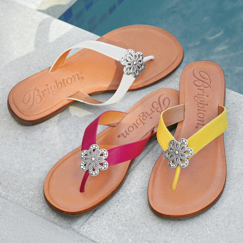 Brighton Aster Flower Thongs Leather Sandals
