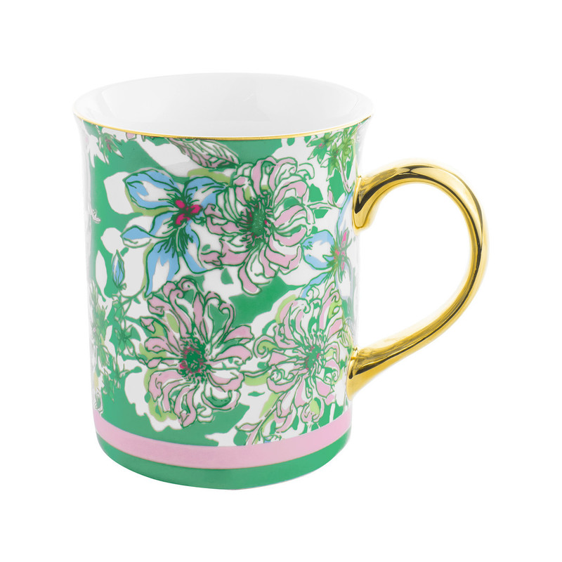 Tazza Da Caffè In Ceramica Lilly Pulitzer Con Manico Dorato, 340ml – 'High Manetenance' In Regalo Box