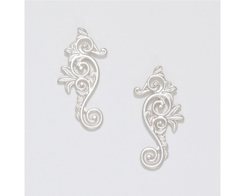 Periwinkle Open Filigree Seahorse Matte Silver Earrings