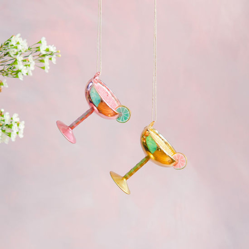 Glitterville Metallic Glass Tropical Cocktail Ornament