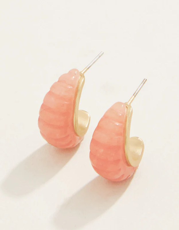 Spartina 449 Carved Jade Coral Hoop Post Earrings