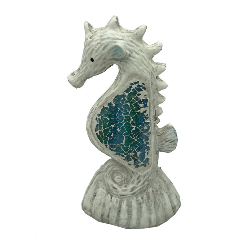 Seahorse Table Top Figurine With Blue Mosaic Glass