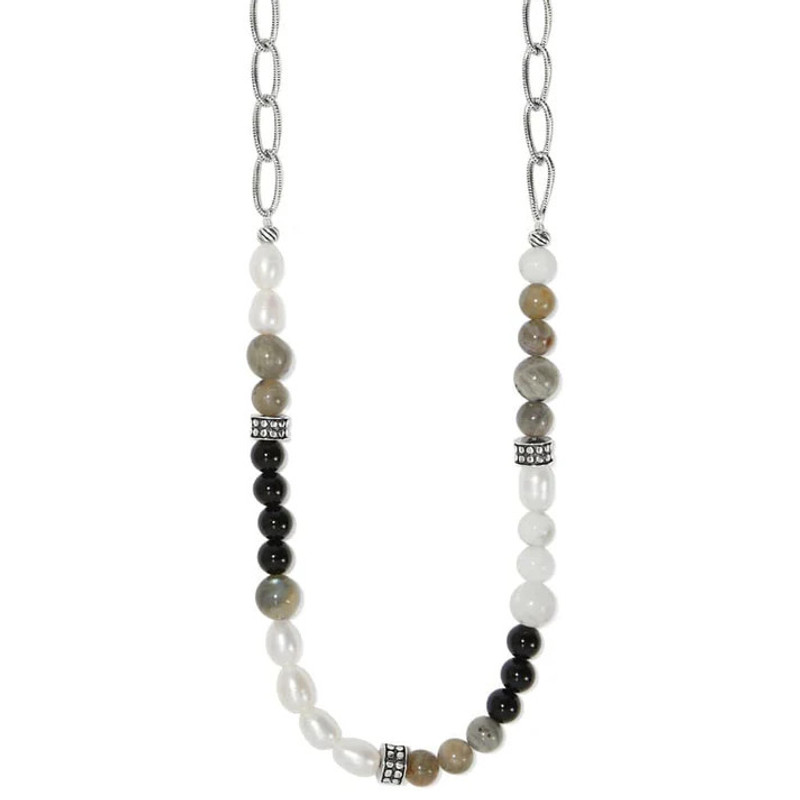 Brighton Pebble Luna Black Grey Pearl Beaded Silver Chain Necklace