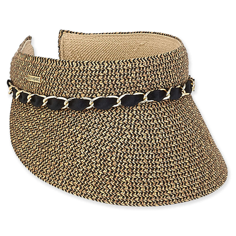 Sun N Sand Ribbon Weaved Chain Women's Straw Visor