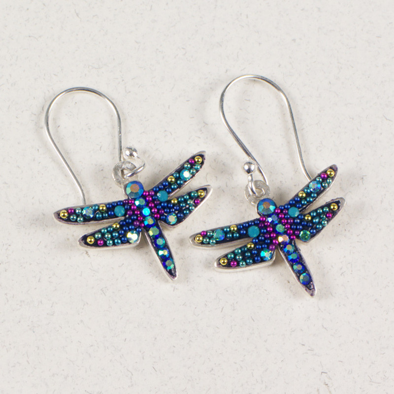 Mosaico Jewelry Mystic Crystal Dragonfly Dangle Silver Earrings