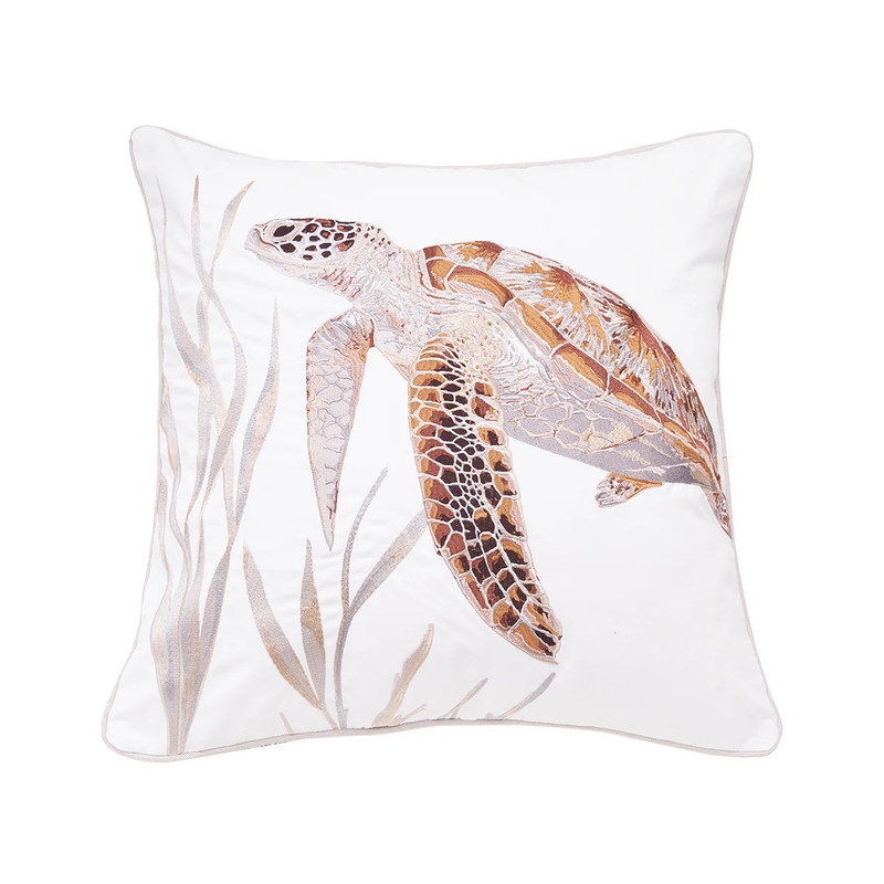 C & F Home Neutral Sea Turtle In Sea Grass Square Pillow