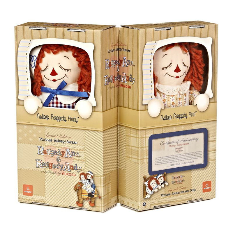 Aurora Vintage Style Raggedy Ann & Andy Awake Asleep 12
