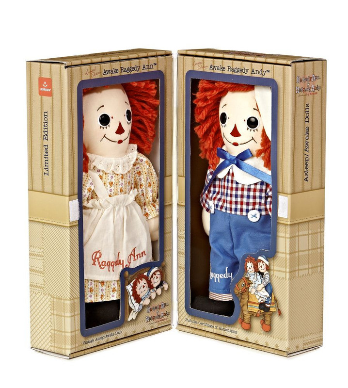 Aurora Vintage Style Raggedy Ann & Andy Awake Asleep 12