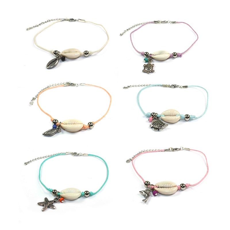 Bamboo Trading Company Sealife Charm & Cowrie Shell Cord Anklet