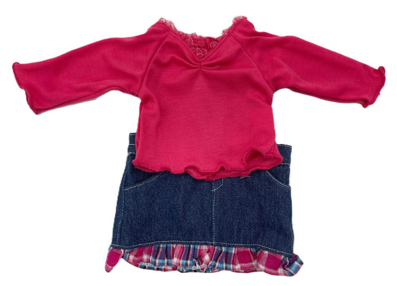 Sophia's Navy Denim Plaid Ruffle Trim Skirt Set 18" Doll Clothes