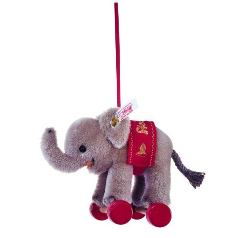Steiff Circus Elephant On Wheels Mohair Christmas Tree Ornament