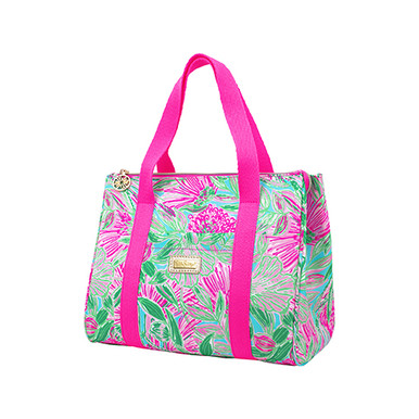 Lilly Pulitzer Cute Lunch Bag for Women, Large Capacity Insulated Tote Bag,  Blue Mini Cooler with Storage Pocket and Shoulder Straps, Cabana Cocktail