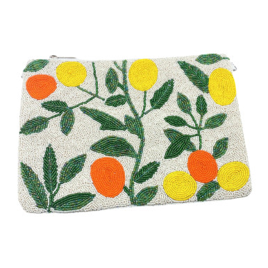 Beaded Oranges Lemons Treasure Jewels Artisan Clutch Purse