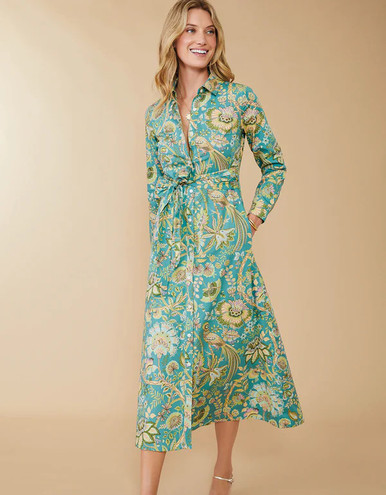 green emerald velvet dress MYSTIC GREEN PLACEMENT PRINTED DRAPED HALTER NECK DRESS main image 1
