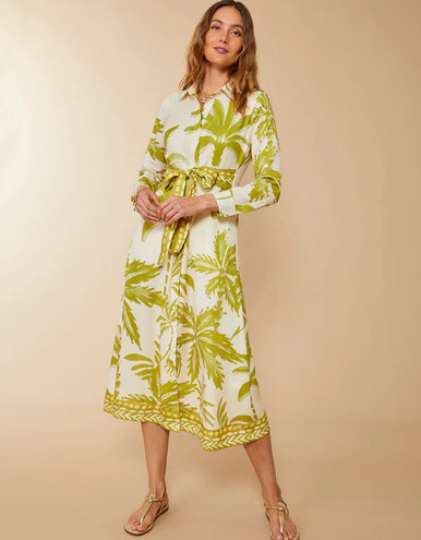 Spartina 449 Marianne Southern Resort Green Palms Midi Shirt Dress