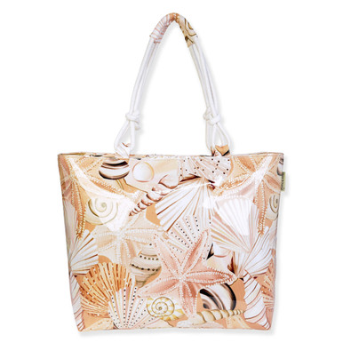 Sun N Sand Beige Sea Shells Artistic Large Tote Bag - Beach