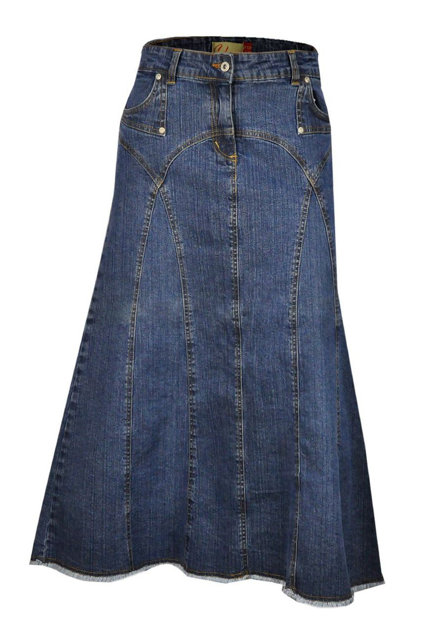 2023 Women's Button A-line Side Split High Waist Denim Skirt Office Lady  Black Blue Midi