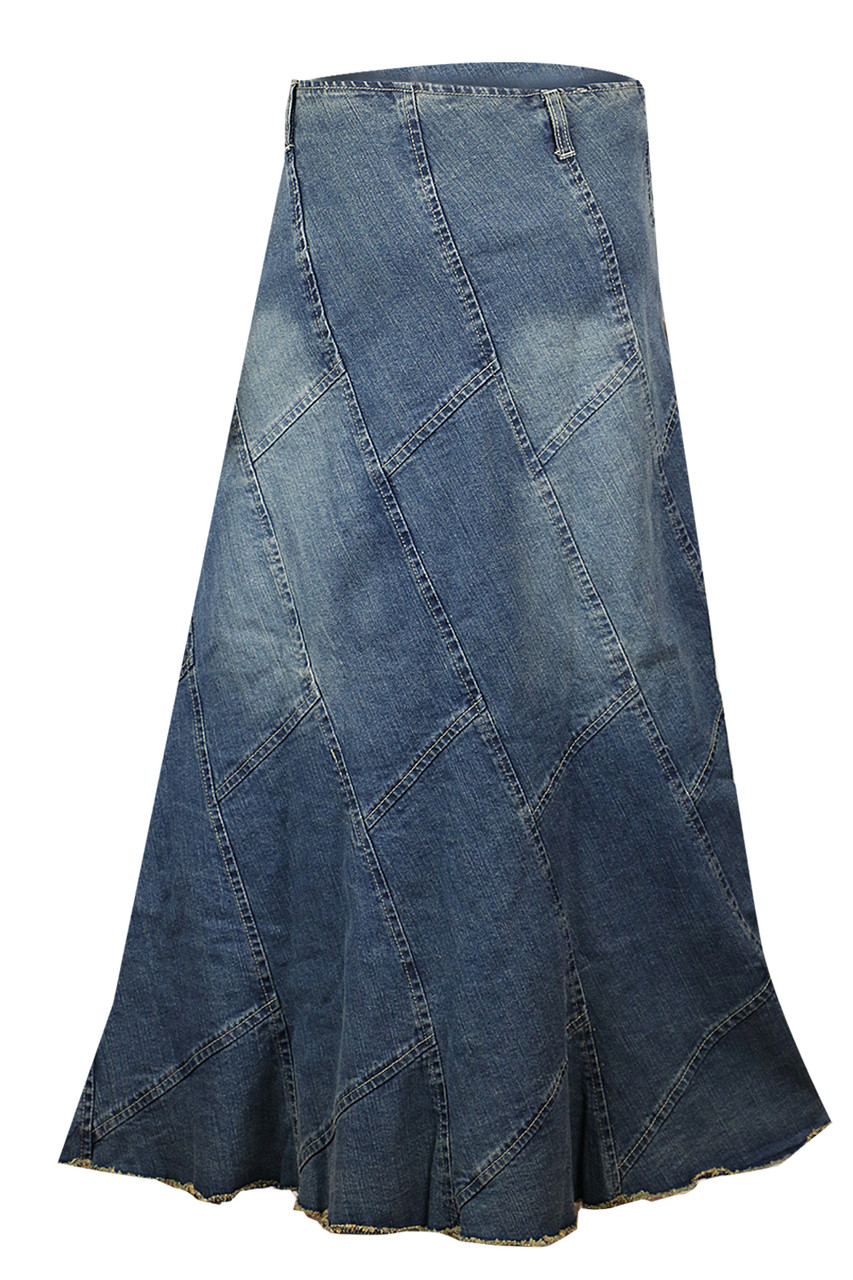 Clove Pleated Long ankel length Denim Skirt Plus Size Online