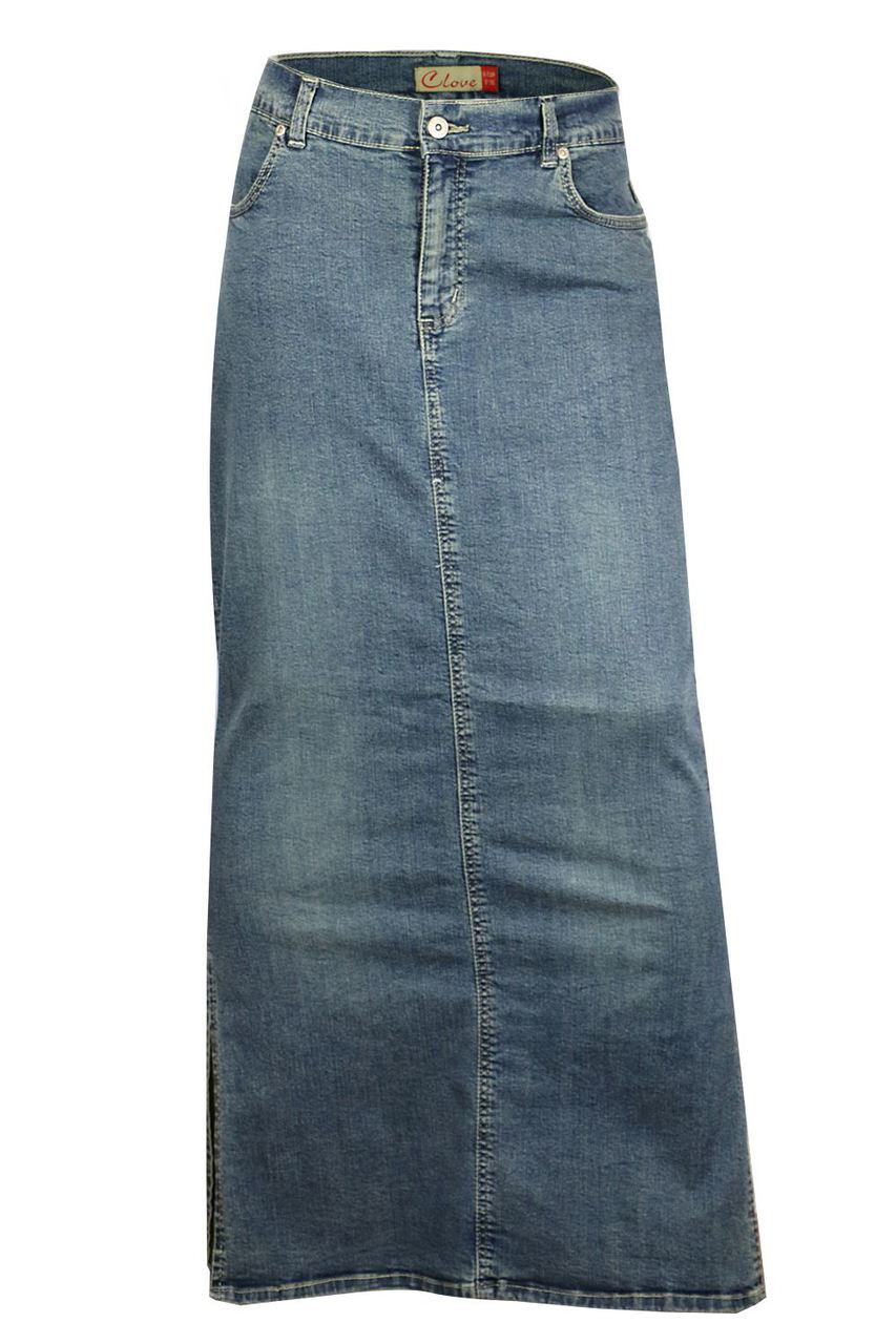 Ankle Length Maxi Stretch Denim Pencil Skirt Plus Size From Clove 7704