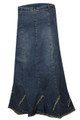 elastic waist denim long skirt back view