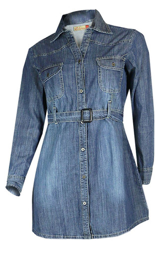 Clove Women’s Blue 100% Denim Full Sleeve Urban Safari Shirt Dress ...