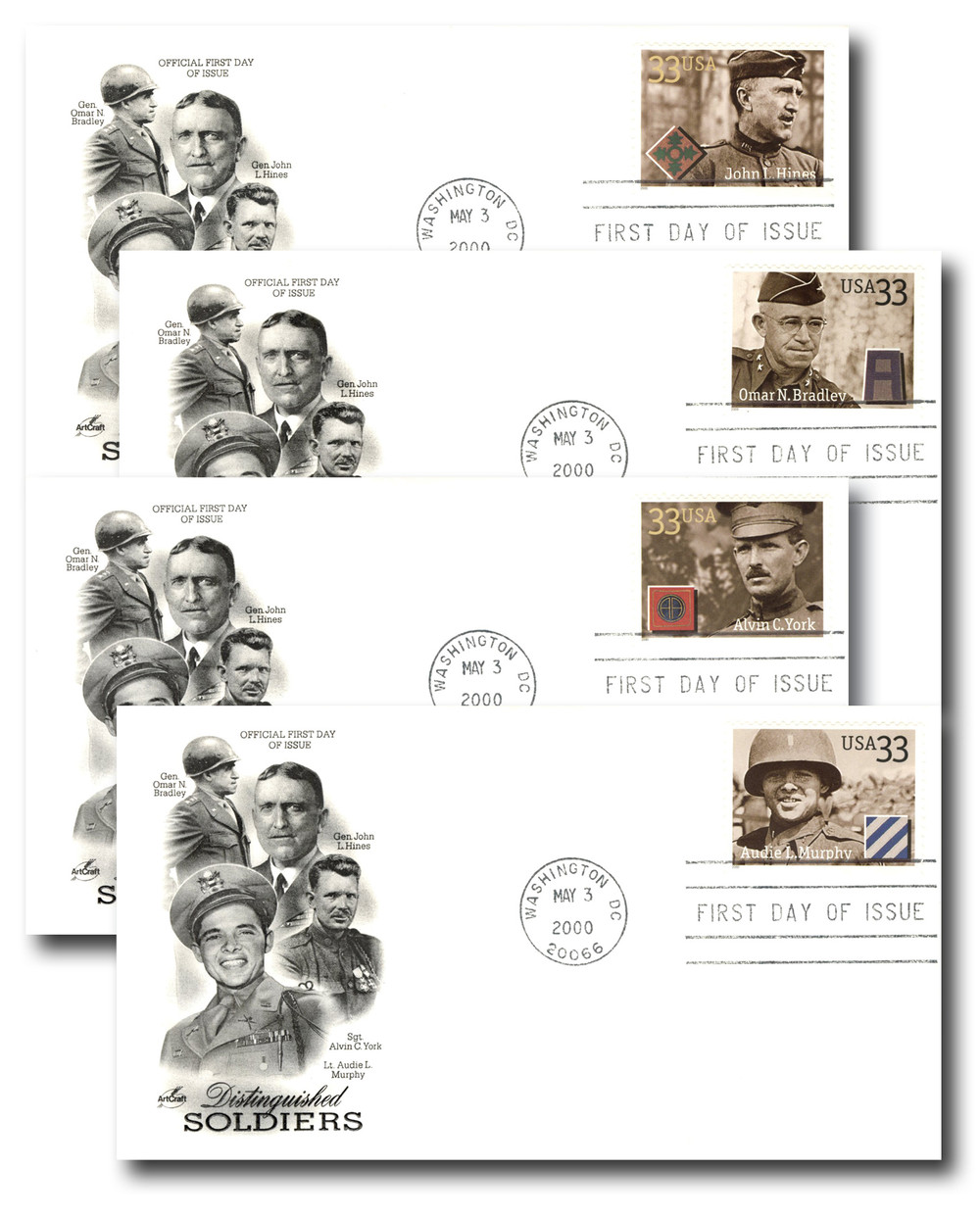 3393-96 - 2000 33c Distinguished Soldiers - Mystic Stamp Company