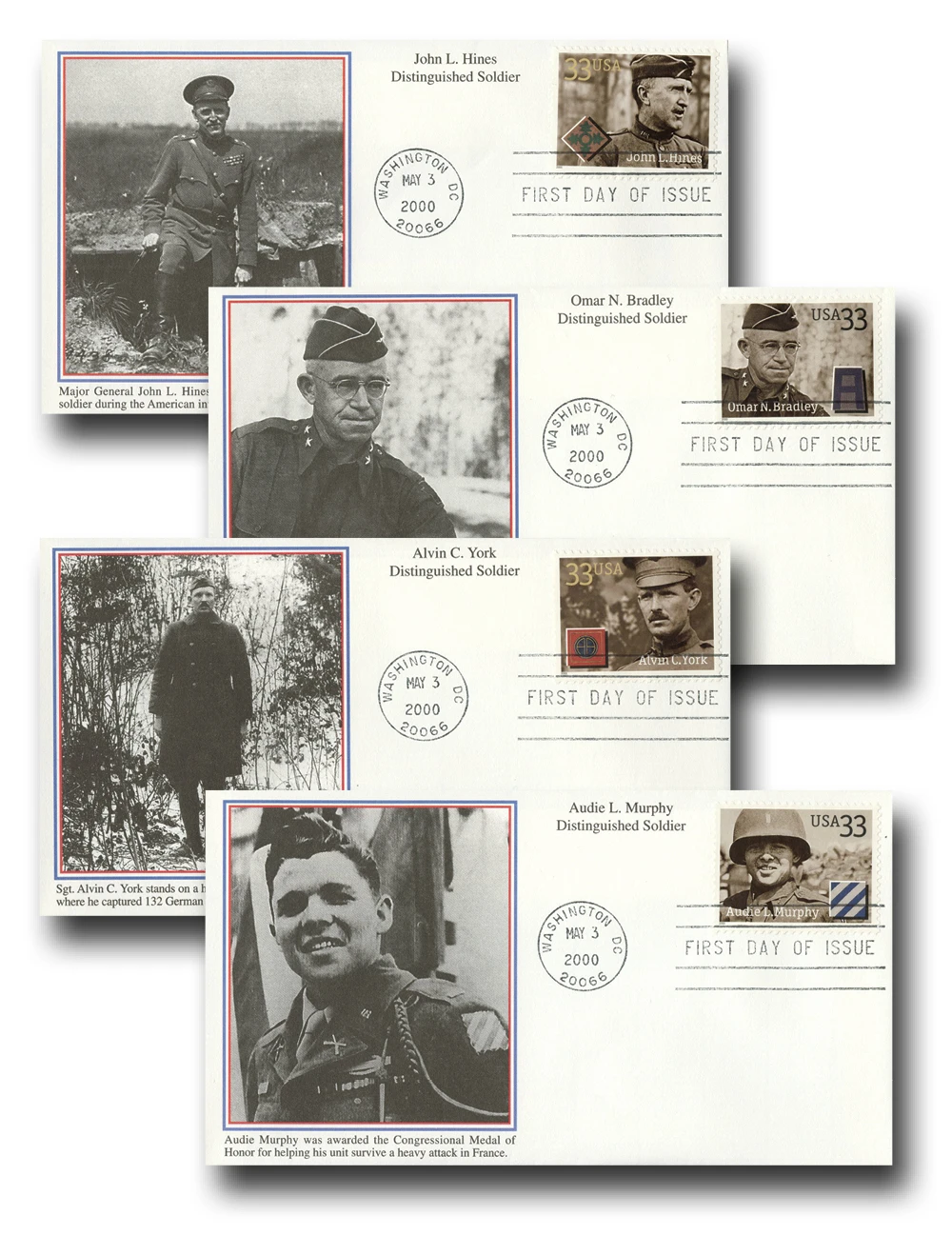 3393-96 - 2000 33c Distinguished Soldiers - Mystic Stamp Company
