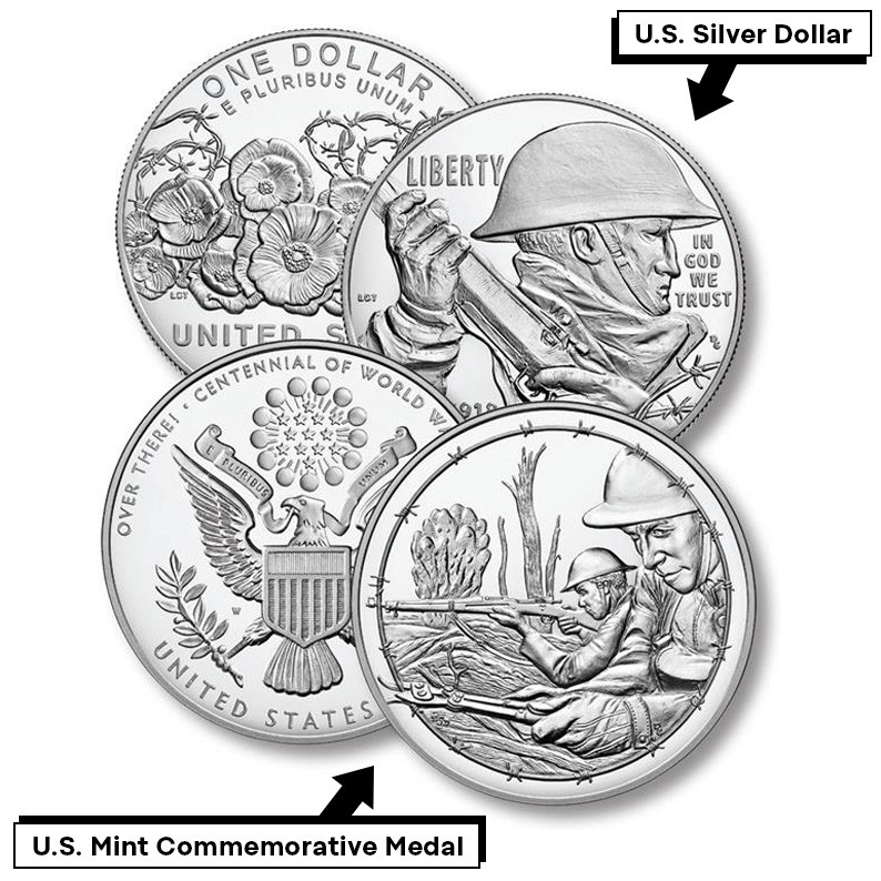アメリカ ミリタリー　旧紙幣セット CNSE7 - 2018 Centennial WWI Silver Dollar & Army Medal Set