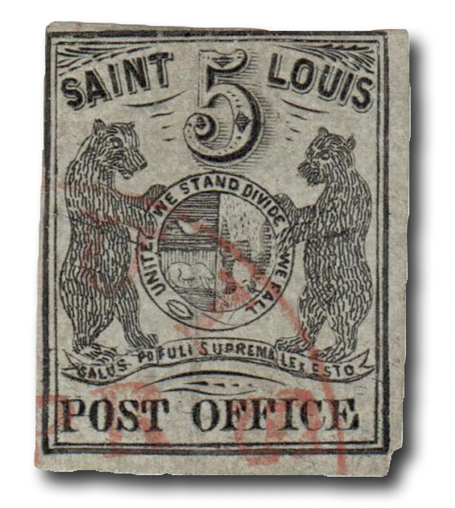 11X1 - 1845 5c St. Louis Bear, Black on Greenish Wove Paper