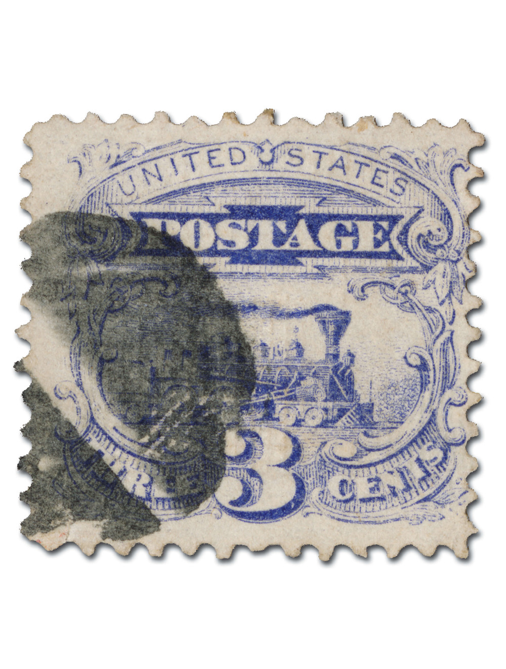 114 - 1869 3c Locomotive, Ultramarine, Hard Wove Paper, G Grill