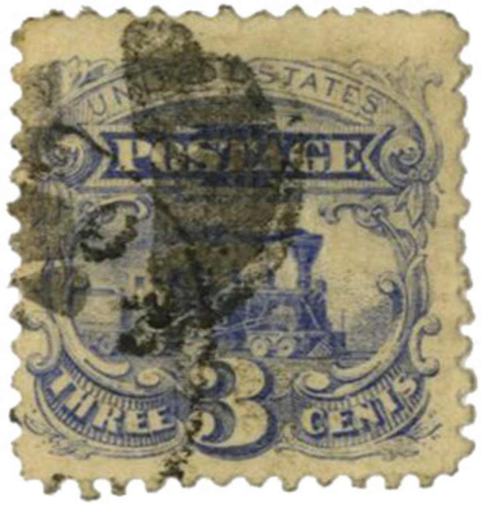 114 - 1869 3c Locomotive, Ultramarine, Hard Wove Paper, G