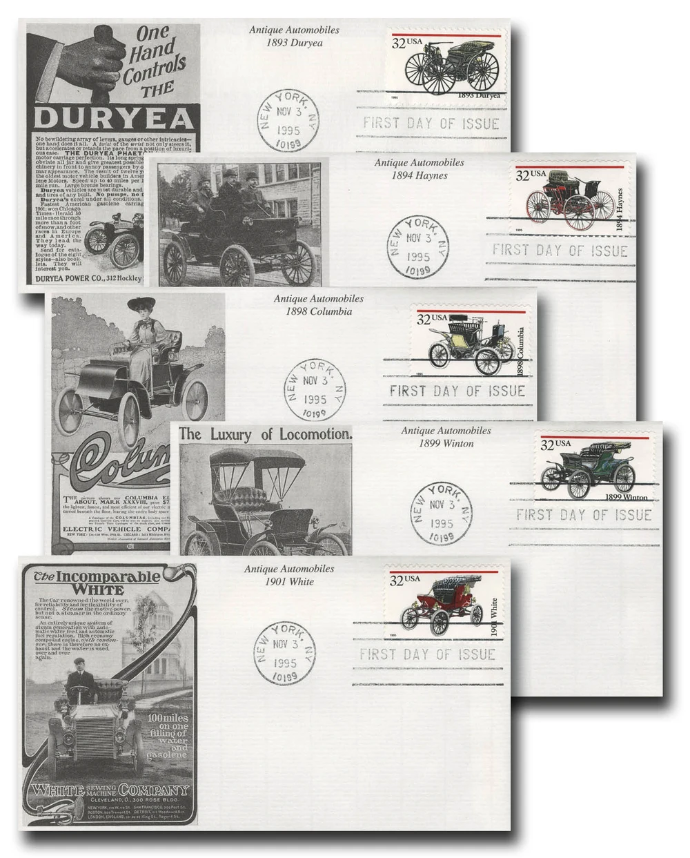 3019-23 - 1995 32c Antique Automobiles - Mystic Stamp Company