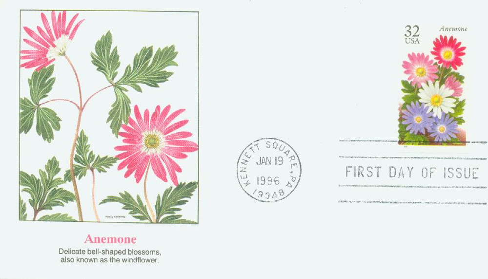 3029 - 1996 32c Winter Garden Flowers: Anemone - Mystic