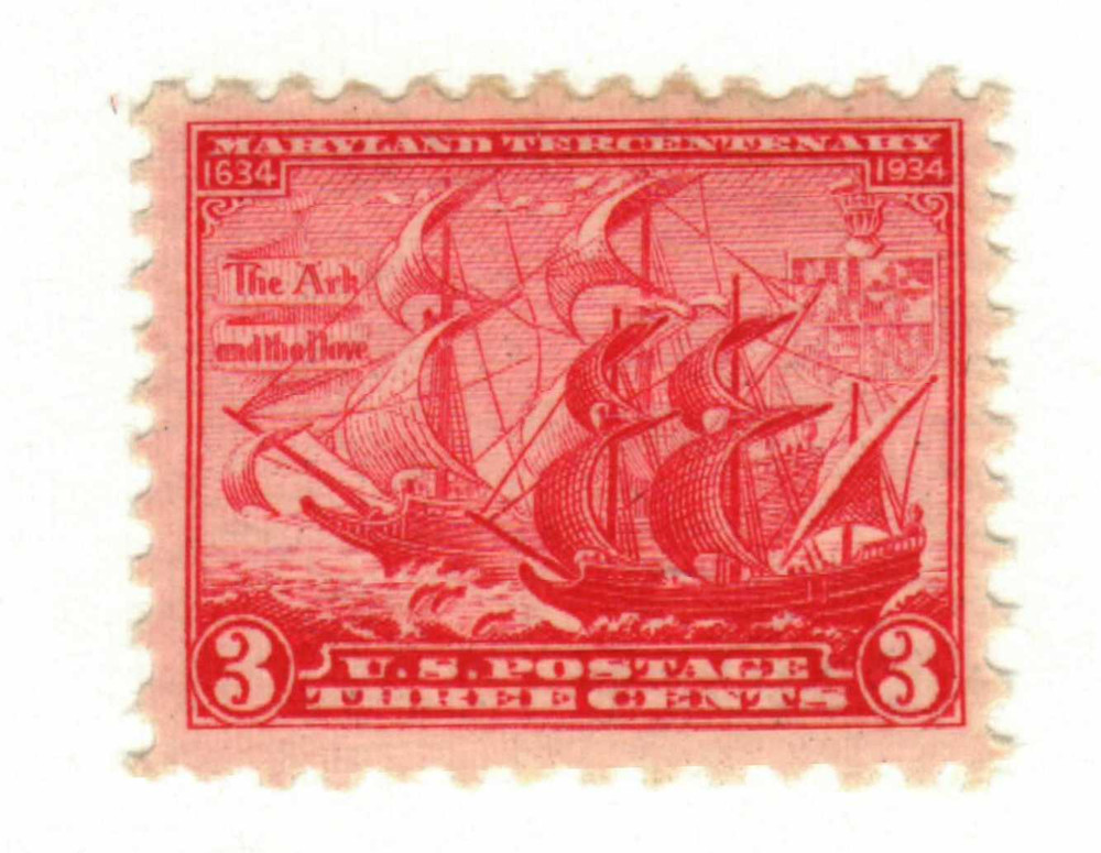 736 - 1934 3c Maryland Tercentenary, Carmine Rose - Mystic Stamp