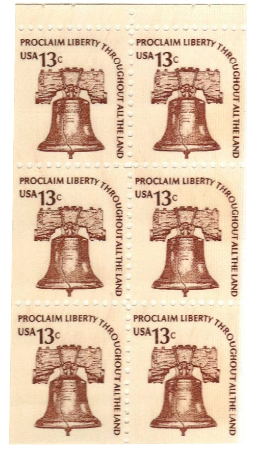 1595a - 1975 13c Americana Series: Liberty Bell, Booklet Pane of 6