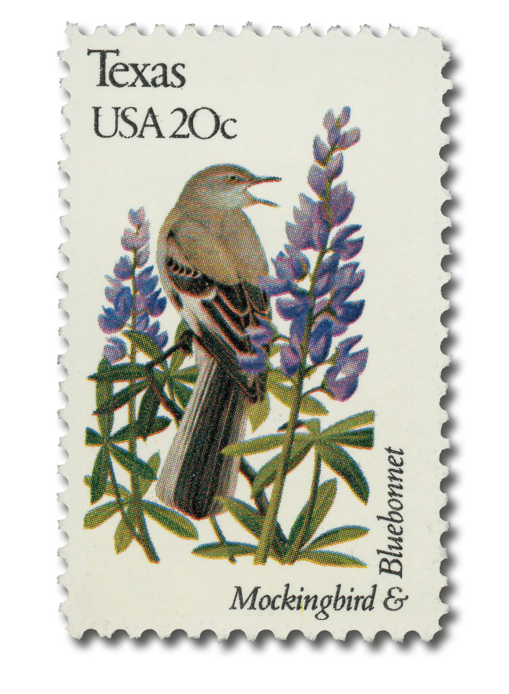 1995 - 1982 20c State Birds & Flowers: Texas - Mystic Stamp Company