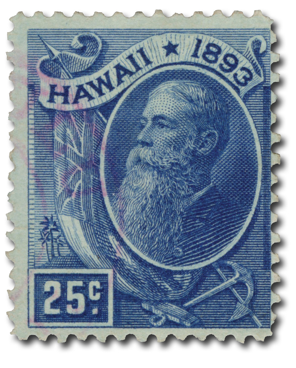 H79 - 1894 25c President Sanford Ballard Dole, Deep Blue, Hawaii