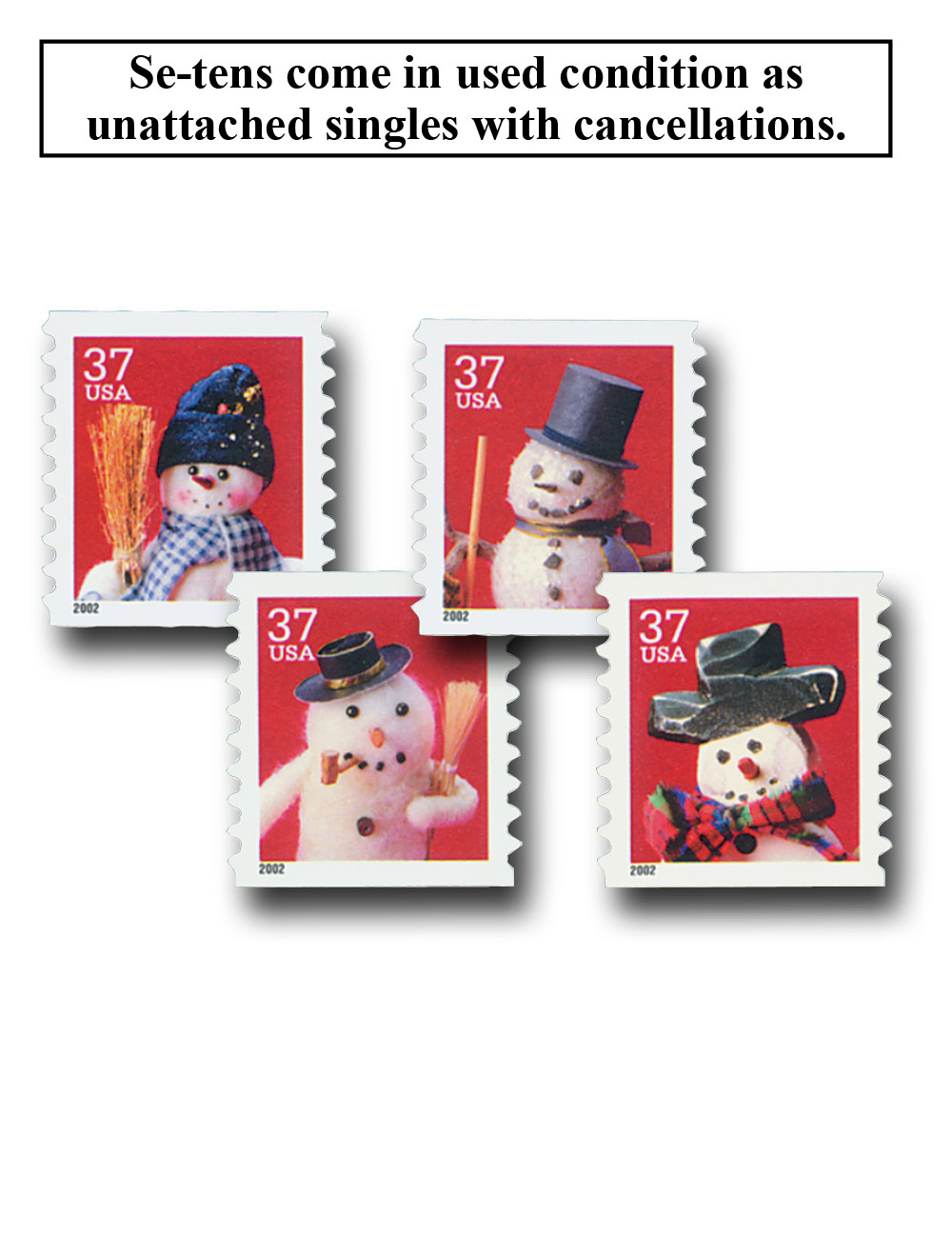 3680-83 - 2002 37c Contemporary Christmas: Snowmen