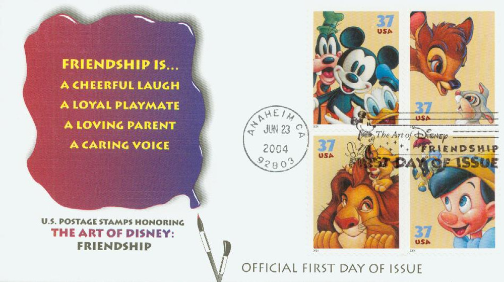 3865-68 - 2004 37c The Art of Disney, Friendship - Mystic