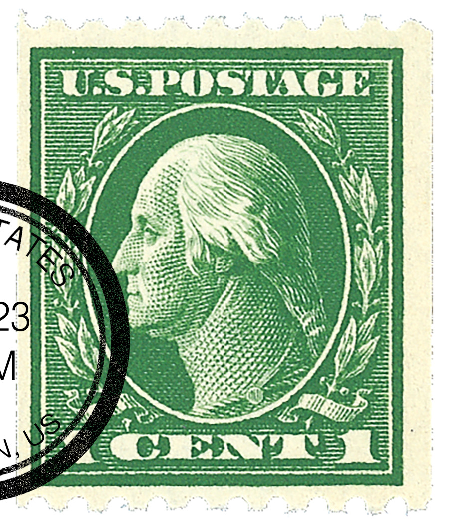 441 - 1914 1c Washington, Green, Single Line Watermark, Perf. 10
