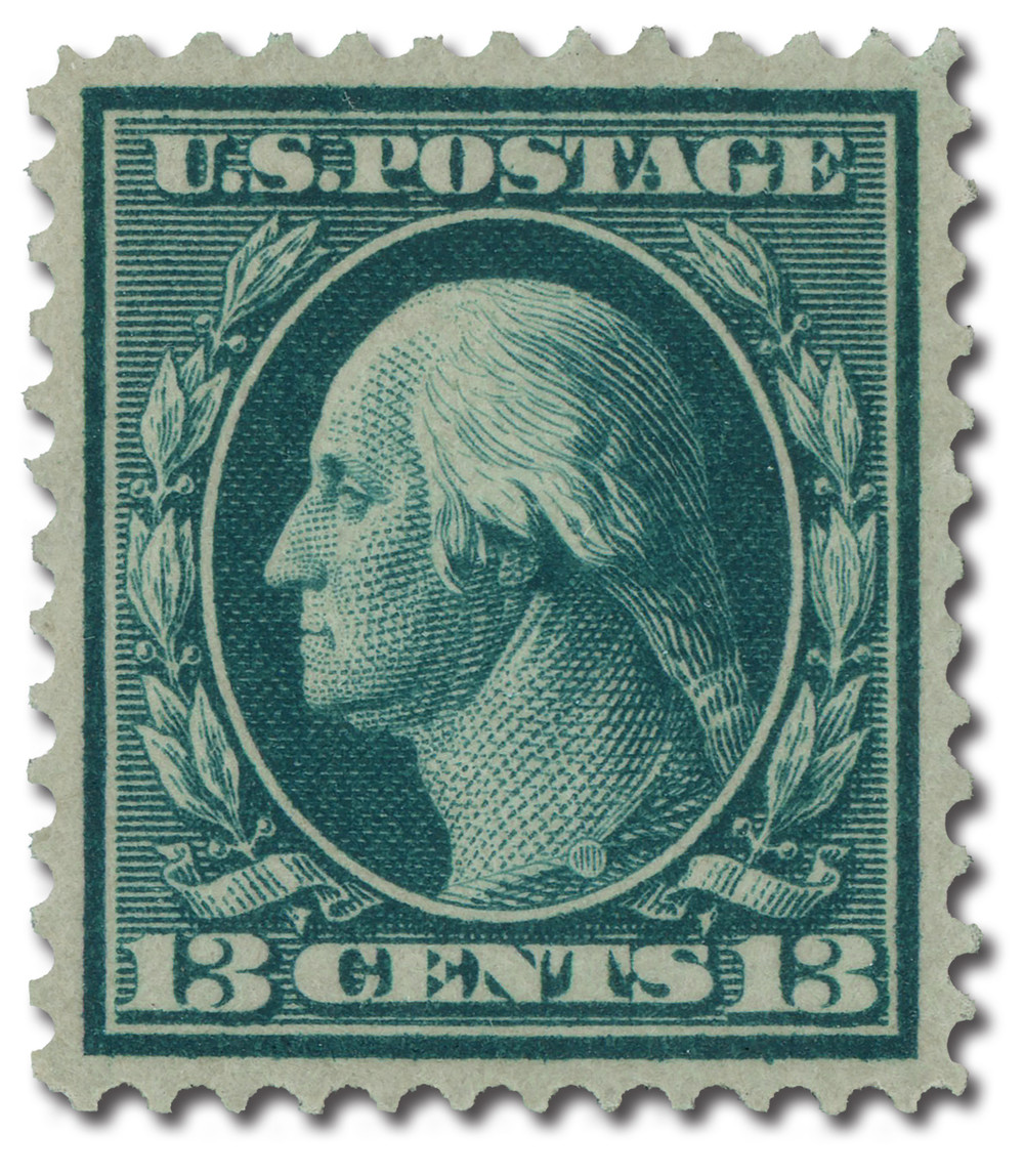 365 - 1909 13c Washington, Blue Green, Double Line Watermark