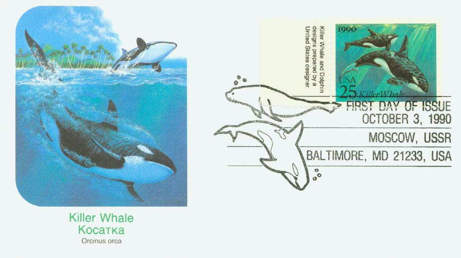 2508 - 1990 25c Sea Creatures: Killer Whales - Mystic Stamp Company