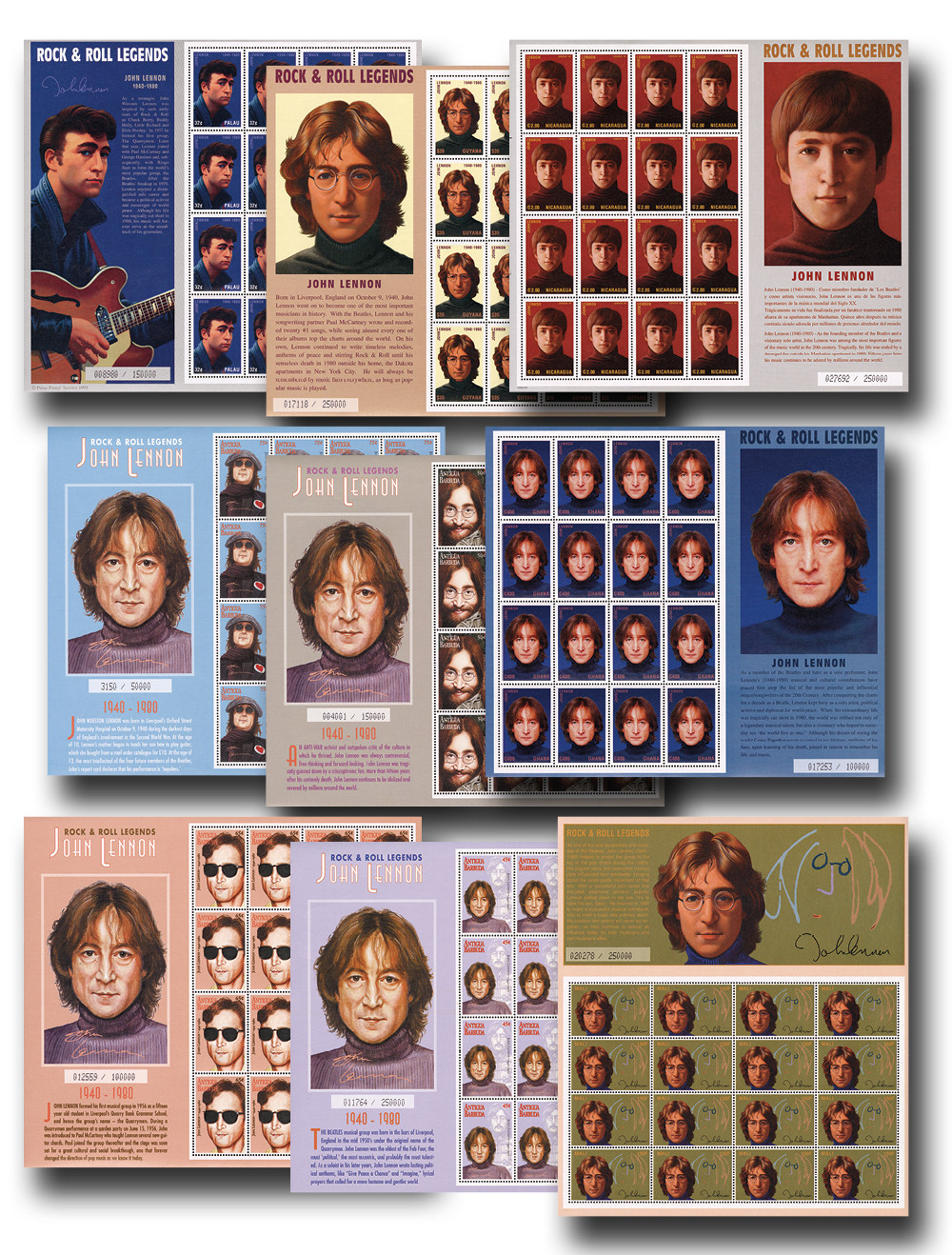 M6224 - John Lennon Collection, Mint, 9 Sheets, Worldwide - Mystic