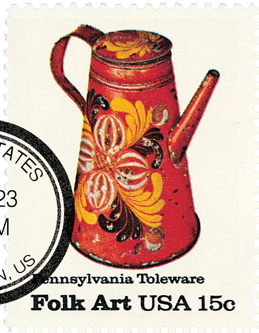 グラシン封筒〜ローズ＆ローズ〜アンティークスタンプ♡エンボス加工♡コーヒー染め 1775 - 1979 15c Pennsylvania Toleware: Coffee Pot - Mystic Stamp