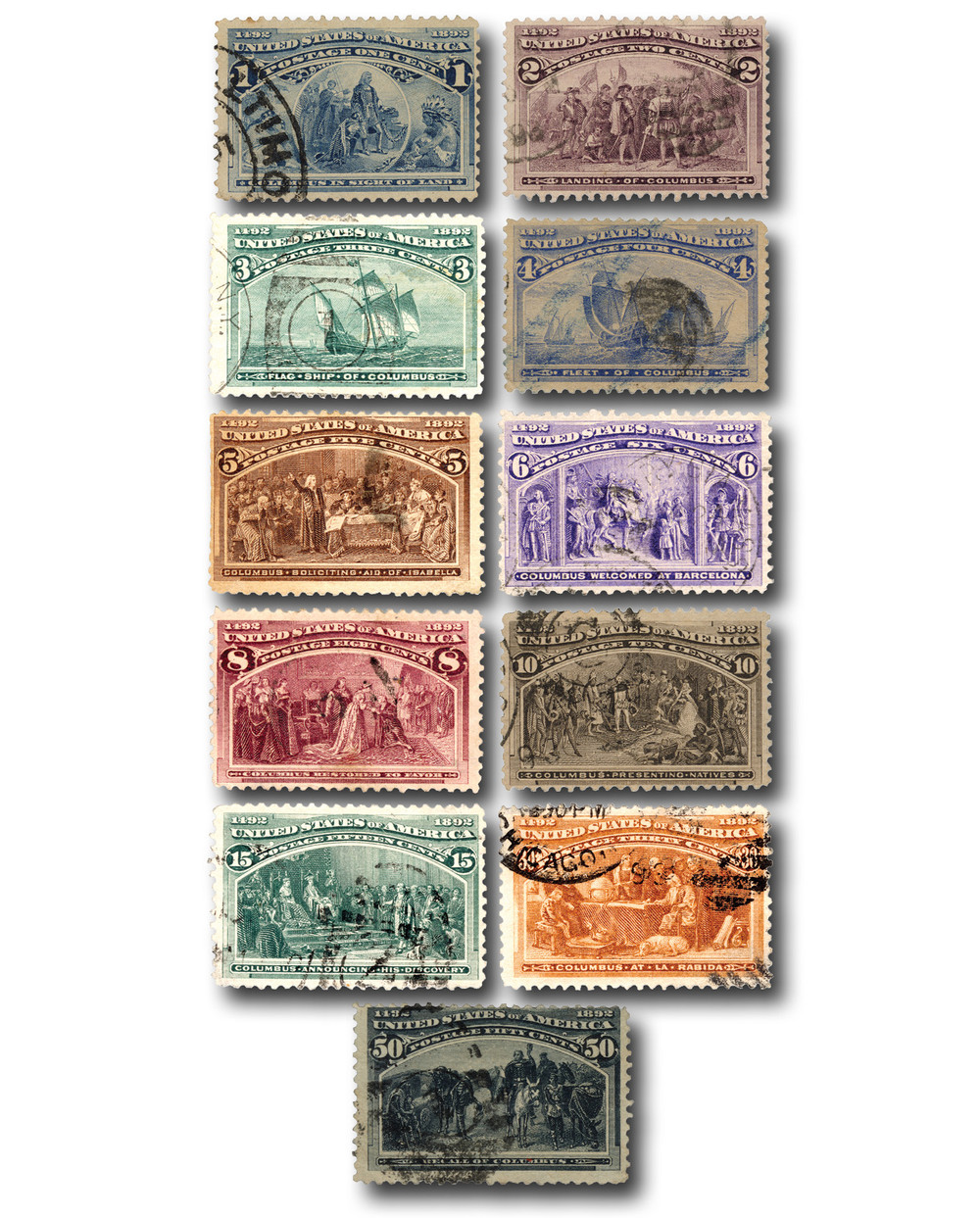 230-40 - 1893 Columbian Exposition, Set of 11 Stamps - Mystic