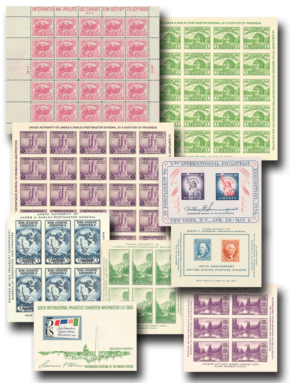 630//1311 - 1926-66 Mint Souvenir Sheets, Set of 9 - Mystic Stamp